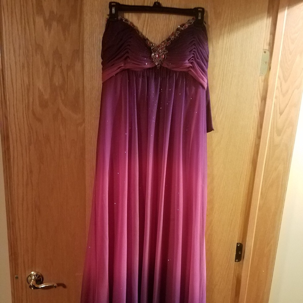 Pink and purple sparkly ombre prom dress